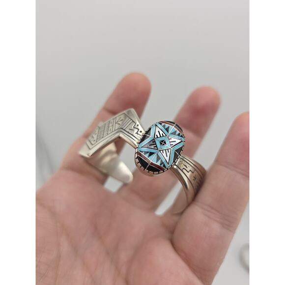 RMT Carolyn Pollack Relios 925 Sterling Southwestern Inlaid Stone Cuff Bracelet - Picture 7 of 15